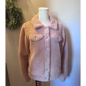 Hem & Thread Jacket Size medium Pink Cropped Button Front Collar
